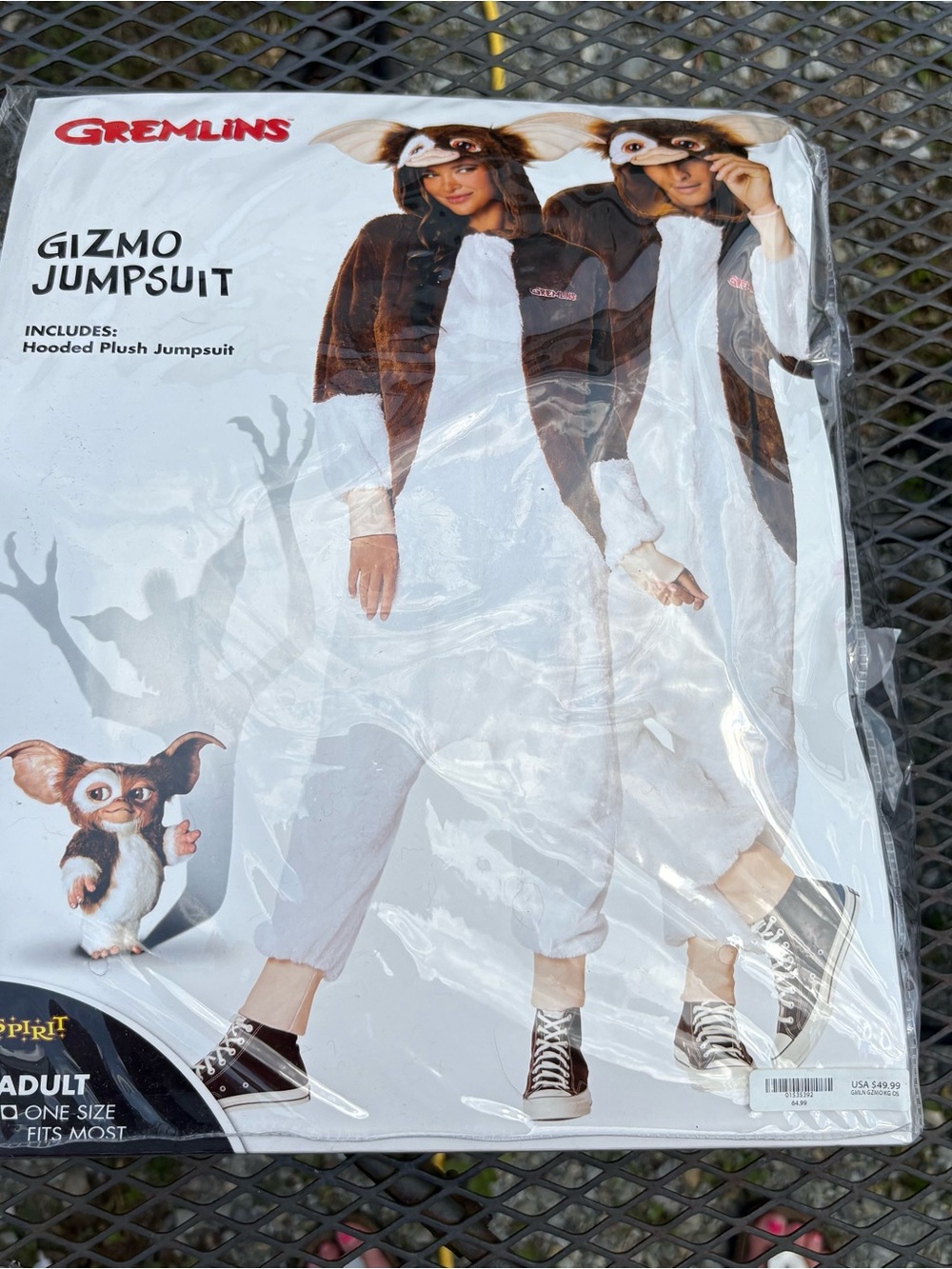 Gremlins Gizmo Hooded Jumpsuit - Brown & White Plush Adult Costume Spirit
